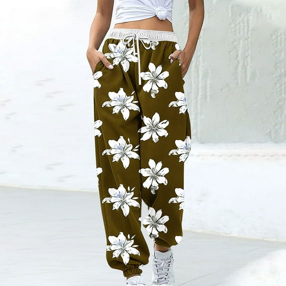 Winter Savings! Titcea Women's Pants Fashion Printed Elastic Waisted Drawstring Sweatpants with Pockets Loose Comfort Casual Joggers