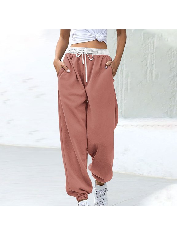 Women's Pants Patchwork Printed Elastic Waisted Drawstring Sweatpants with Pockets Loose Comfort Casual Joggers