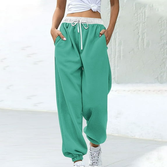 Titcea Women's Pants Patchwork Printed Elastic Waisted Drawstring Sweatpants with Pockets Loose Comfort Casual Joggers