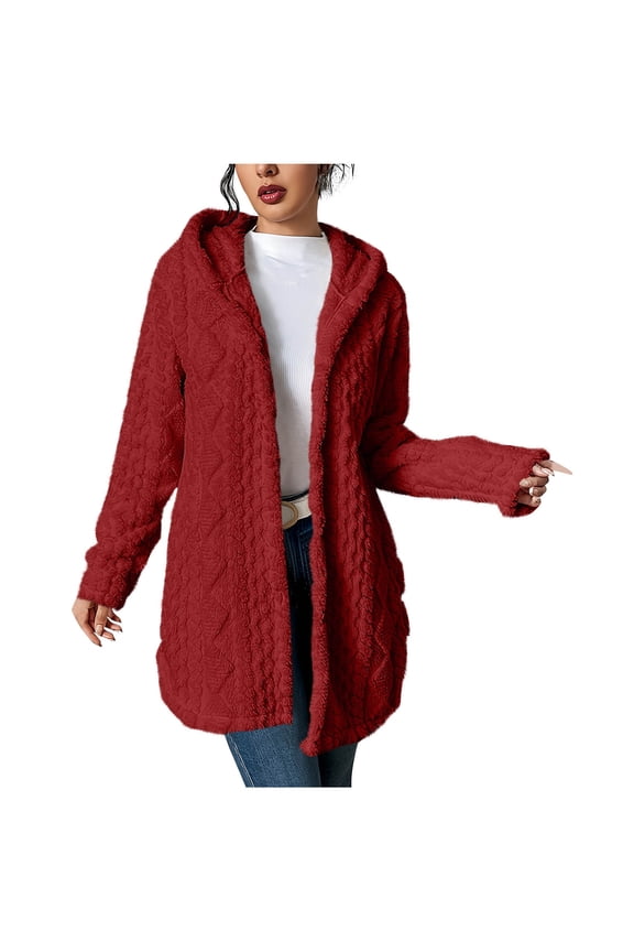 Winter Women Long Sleeve Hooded Jackets Winter Loose Solid Color Warm Outerwear Coat Fleece Button up Jacket My Order My Items