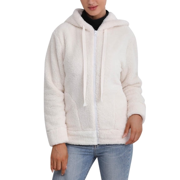 Winter Women's Casual Warm Jackets Drawstring Hooded Jacket Solid Color Outerwear with Pockets Zip up Hoodie Lightweight My Order My Items