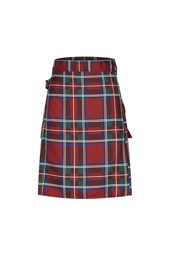 Yievot Men's Kilt Summer Patchwork Pocket Plaid Pleated Skirt Fit for Festival Outdoor Activities Fashion Fitted Scottish Short Plaid Skirt Red Plus Size