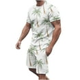 thumbnail image 1 of Yievot Mens Tropical Summer Beach Matching Set 2 Piece Outfits Print Blouse Round-Neck Button Short Sleeve Leisure Beach T-Shirt and Loose Shorts Sets White 3XL, 1 of 5