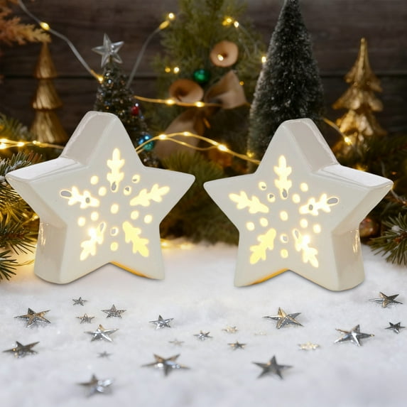 Winter Savings karymi Ceramic Christmas Figurine Set 7.09in White Luminous Deer Snowman Santa Decorations for Holiday Scene Display Mens Christmas Gifts Weekly flyer Extra Savings