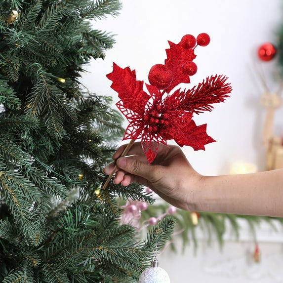 Winter Savings karymi Christmas Artificial Flowers Bouquet 23x12cm 9.06x4.72in Red Blue Gold Silver Plastic Desktop Decor for Festive Centerpiece Gift Ideas Big Savings Winter Savings