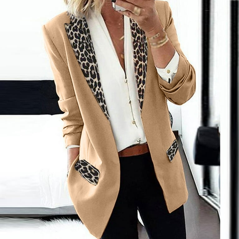 Winter Savings! purcolt Women's Plus Size Casual Fashion Leopard Print Long  Blazer Jackets Cardigans Loose Open Front Long Sleeve Lapel Work Suit