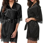 Lindreshi Lingerie Sets for Women 2pc Set Womens Lady Lace Sleepwear Satin Nightwear Lingerie Pajamas Suit BK/M