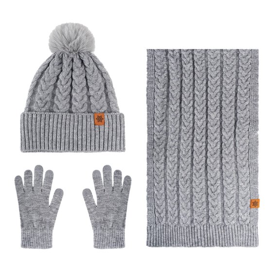 Winter Scarf Hat & Gloves Set for Women - Plus Wool Warm Fashion Headwear with Ear Knitted Hat
