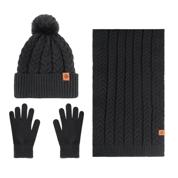 Winter Scarf Hat & Gloves Set for Women - Plus Wool Warm Fashion Headwear with Ear Knitted Hat