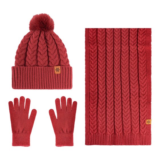 Winter Scarf Hat & Gloves Set for Women - Plus Wool Warm Fashion Headwear with Ear Knitted Hat