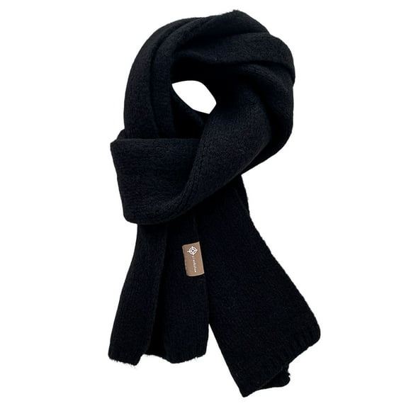 Winter Scarf Windproof Solid Color Soft Thick Knitting Keep Warm Cozy Unisex Korean Style Men Scarf for Outdoor,Black