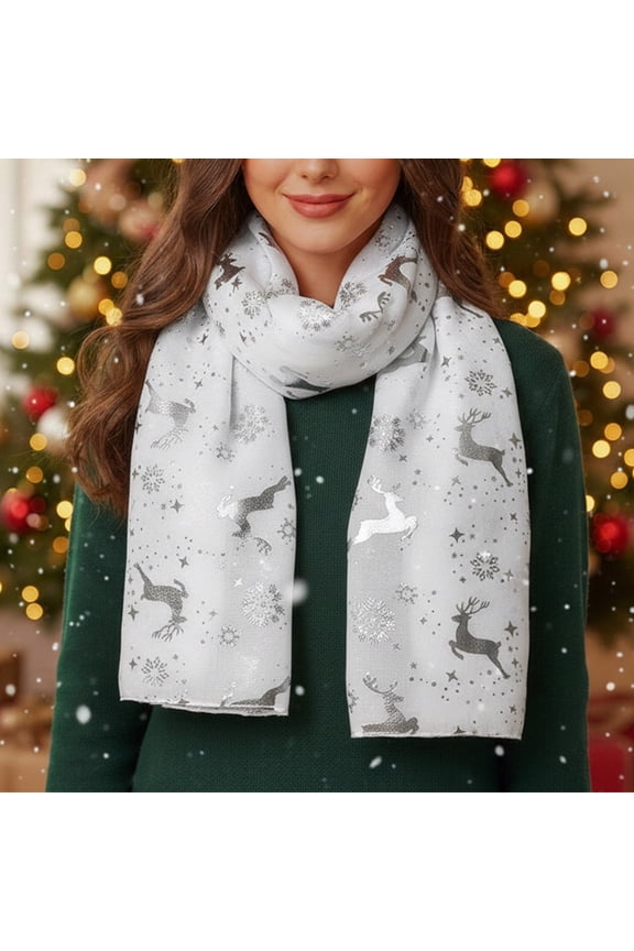 Winter Scarf for Women Reindeer Prints Soft Warm Thick Christmas Scarf Scarves Shawl Wraps Holiday Long Blanket Large Scarves Cute Gifts for Mom Wife Daughter White