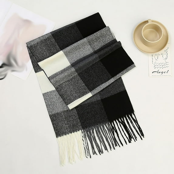 Winter Scarf for Men Trendy Plaid Printed Tassels Shawls Mens Vintage Thermal Warm Going-Out Long Fall Scarves