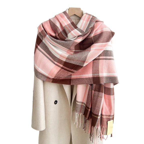Winter Scarf for Women British Color Block Plaid Tassel Warm Winter Neck Wrap Warm Scarf