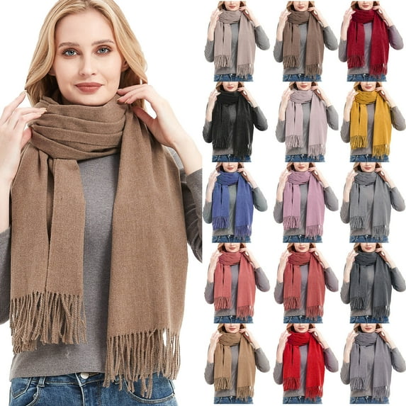 Winter Scarf for Women Women's Winter Warm Scarf Solid Color Scarf Tassel Knitted Scarf Shawl & Warps