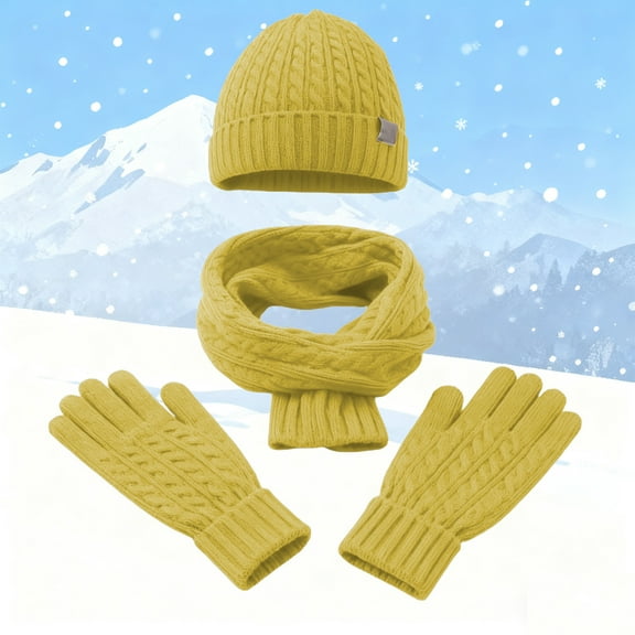 Winter Scarfs for Women 3Pcs Winter Warming Set Knitted Gloves Hat Scarf for Women