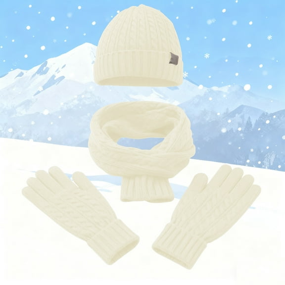 Winter Scarfs for Women 3Pcs Winter Warming Set Knitted Gloves Hat Scarf for Women