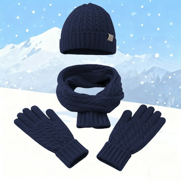 Winter Scarfs for Women 3Pcs Winter Warming Set Knitted Gloves Hat Scarf for Women