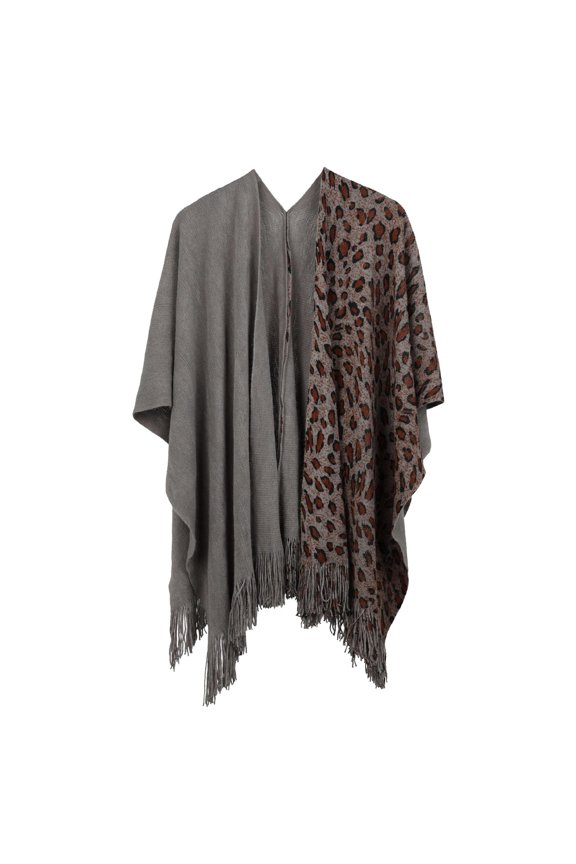 Winter Scarves Shawl Women's Fashion Casual Spring and Autumn Knit Solid Color Leopard Print Matching Color Slit Cape Outdoor Travel Cape