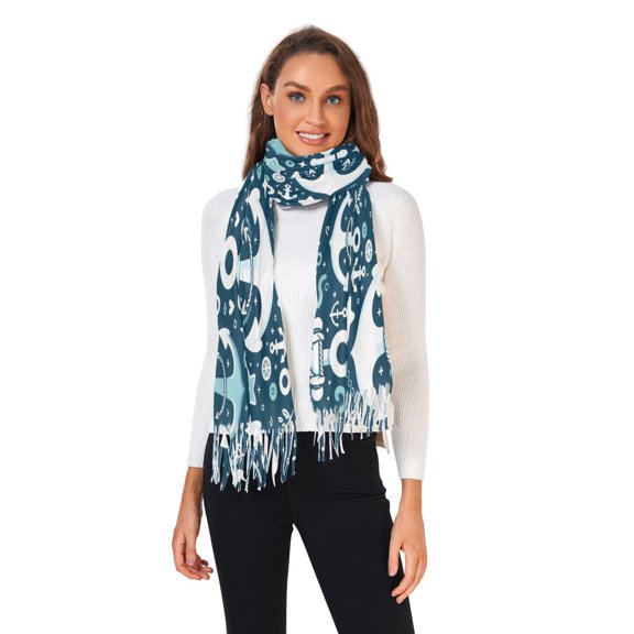 Winter Scarves for Women Anchor Star Rudder Heart Fashion Pashmina Shawl Wraps Long Blanket Scarf for Fall Spring