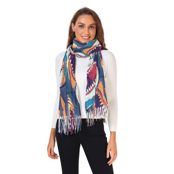 Winter Scarves for Women Angry Sharks Fashion Pashmina Shawl Wraps Long Blanket Scarf for Fall Spring