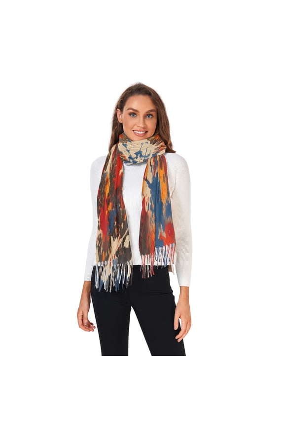 Winter Scarves for Women Blue Red Orange Tie Dye Fashion Pashmina Shawl Wraps Long Blanket Scarf for Fall Spring