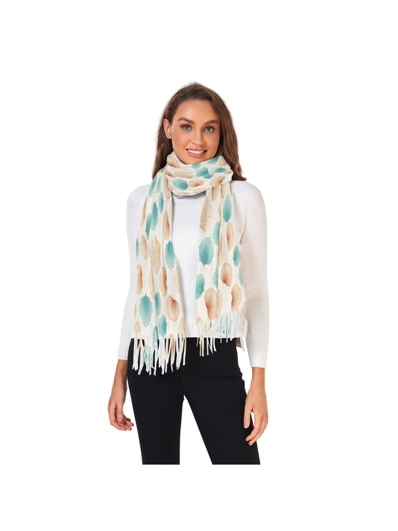 Winter Scarves for Women Blue and Peach Shells Fashion Pashmina Shawl Wraps Long Blanket Scarf for Fall Spring