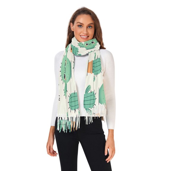 Winter Scarves for Women Cartoon Cactus and Tiger Face Fashion Pashmina Shawl Wraps Long Blanket Scarf for Fall Spring