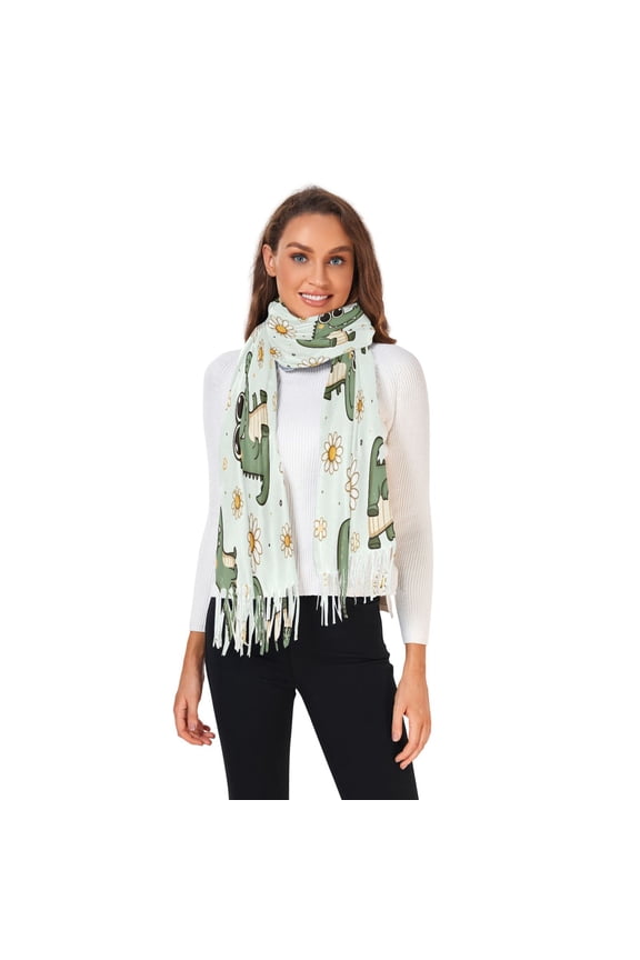 Winter Scarves for Women Cartoon Cute Daisy and Crocodile Fashion Pashmina Shawl Wraps Long Blanket Scarf for Fall Spring