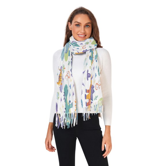 Winter Scarves for Women Cartoon Dinosaurs and Tree Fashion Pashmina Shawl Wraps Long Blanket Scarf for Fall Spring