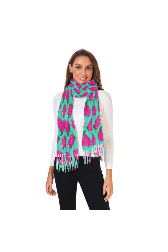Winter Scarves for Women Cartoon Dragon Fruit Fashion Pashmina Shawl Wraps Long Blanket Scarf for Fall Spring
