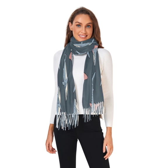 Winter Scarves for Women Cartoon Line Sharks Fashion Pashmina Shawl Wraps Long Blanket Scarf for Fall Spring