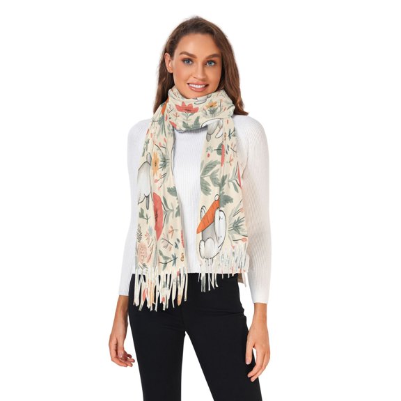 Winter Scarves for Women Cartoon Rabbit Carrot Flower Fashion Pashmina Shawl Wraps Long Blanket Scarf for Fall Spring