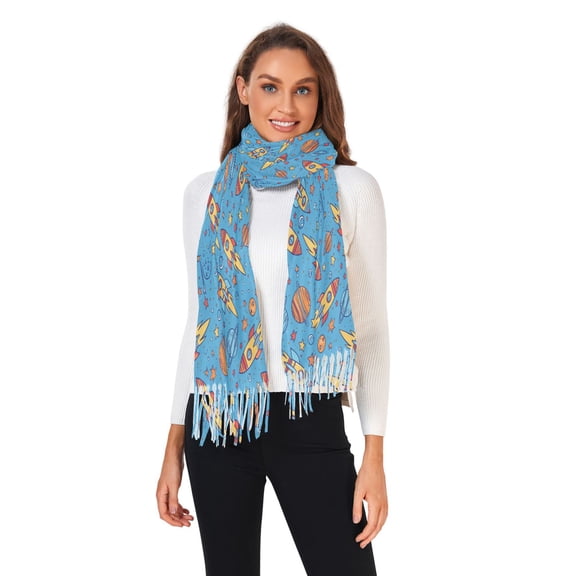 Winter Scarves for Women Cartoon Rockets Plants Stars Fashion Pashmina Shawl Wraps Long Blanket Scarf for Fall Spring