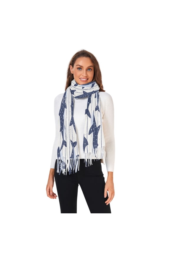 Winter Scarves for Women Cartoon Sharks on Strips Fashion Pashmina Shawl Wraps Long Blanket Scarf for Fall Spring