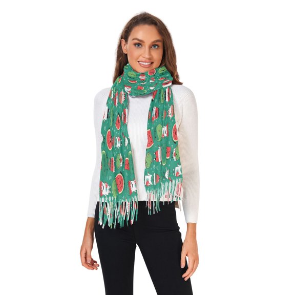 Winter Scarves for Women Cartoon Watermelon and People Fashion Pashmina Shawl Wraps Long Blanket Scarf for Fall Spring