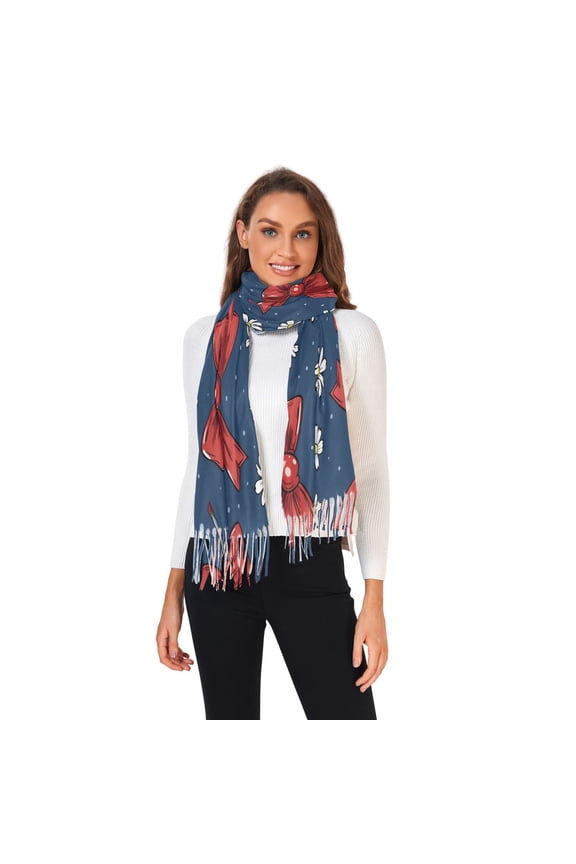Winter Scarves for Women Cherry Bow Daisy Fashion Pashmina Shawl Wraps Long Blanket Scarf for Fall Spring
