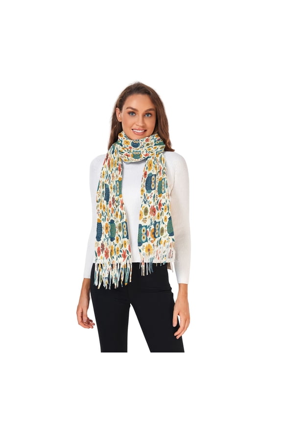 Winter Scarves for Women Colorful Owls and Flower Fashion Pashmina Shawl Wraps Long Blanket Scarf for Fall Spring