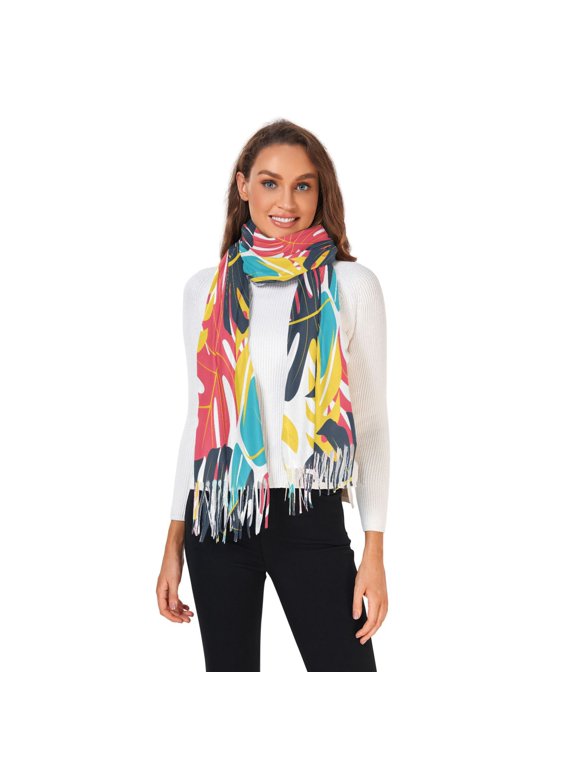 Winter Scarves for Women Colorful Palm Leaf Fashion Pashmina Shawl Wraps Long Blanket Scarf for Fall Spring