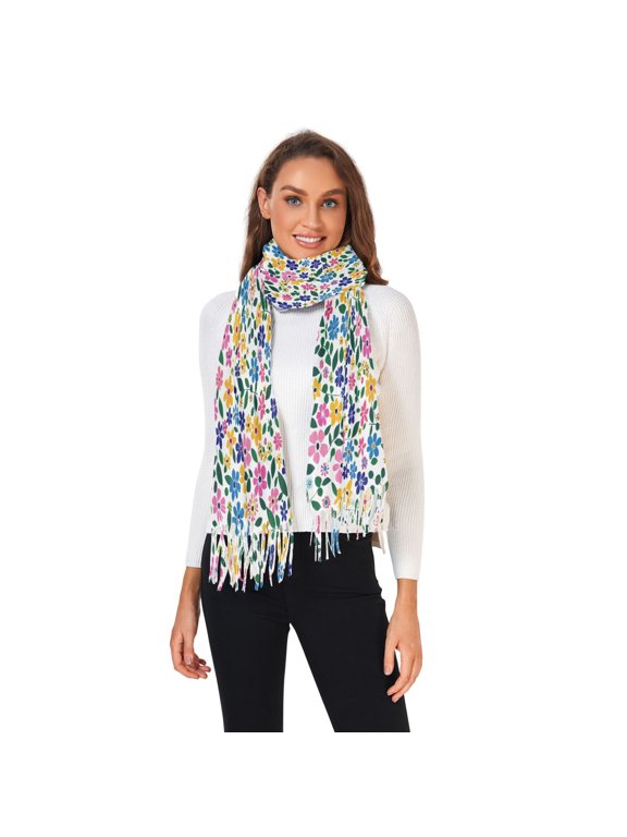 Winter Scarves for Women Colorful Tiny Flowers and Leaves Fashion Pashmina Shawl Wraps Long Blanket Scarf for Fall Spring