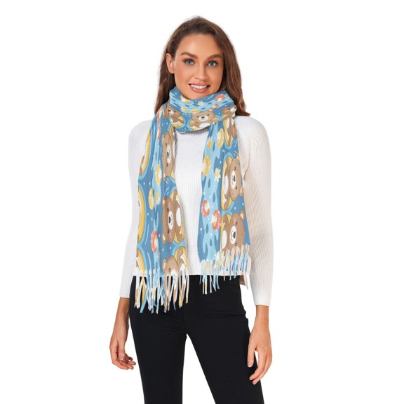 Winter Scarves for Women Cute Bear with Mushroom Fashion Pashmina Shawl Wraps Long Blanket Scarf for Fall Spring