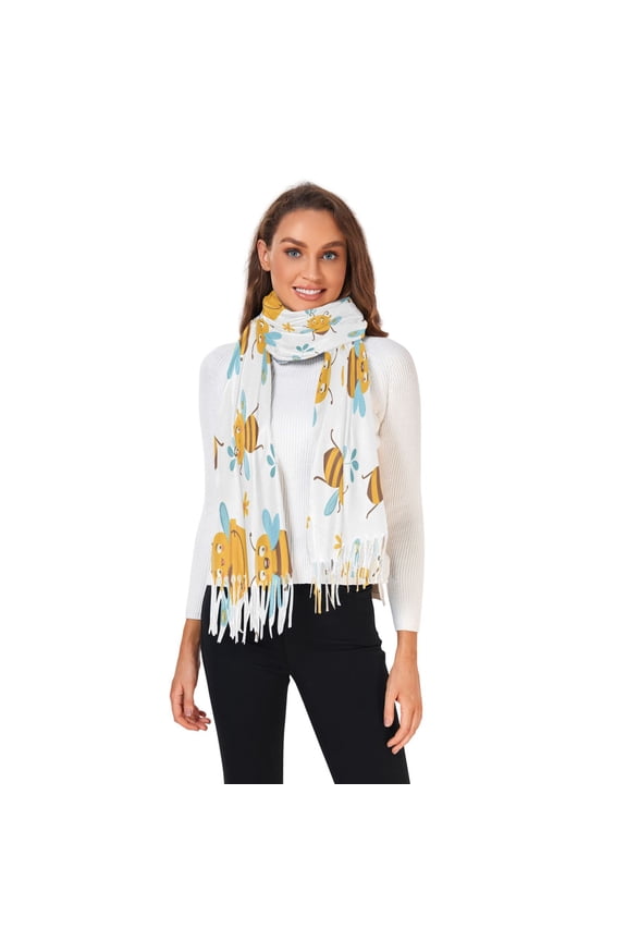 Winter Scarves for Women Cute Cartoon Bees with Bucket Fashion Pashmina Shawl Wraps Long Blanket Scarf for Fall Spring