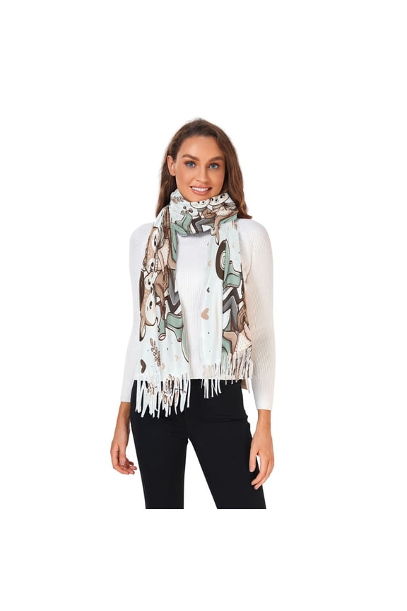 Winter Scarves for Women Cute Deer Ride Scooter Fashion Pashmina Shawl Wraps Long Blanket Scarf for Fall Spring