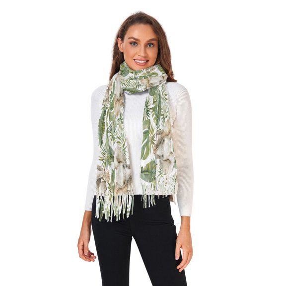 Winter Scarves for Women Cute Elephant and Leaf Fashion Pashmina Shawl Wraps Long Blanket Scarf for Fall Spring