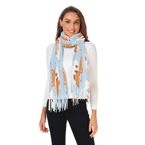 Winter Scarves for Women Cute Fox on Clouds Fashion Pashmina Shawl Wraps Long Blanket Scarf for Fall Spring