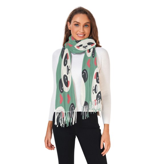 Winter Scarves for Women Cute Panda Face with Heart Fashion Pashmina Shawl Wraps Long Blanket Scarf for Fall Spring