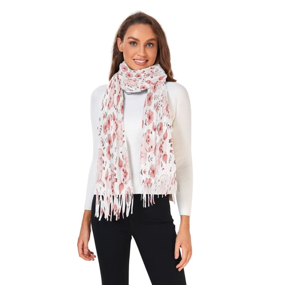 Winter Scarves for Women Cute Pig with Flower Fashion Pashmina Shawl Wraps Long Blanket Scarf for Fall Spring