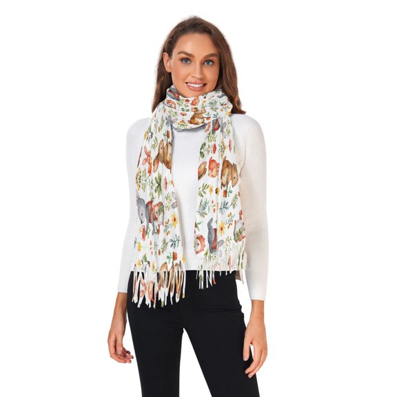 Winter Scarves for Women Cute Rabbits and Flowers Fashion Pashmina Shawl Wraps Long Blanket Scarf for Fall Spring
