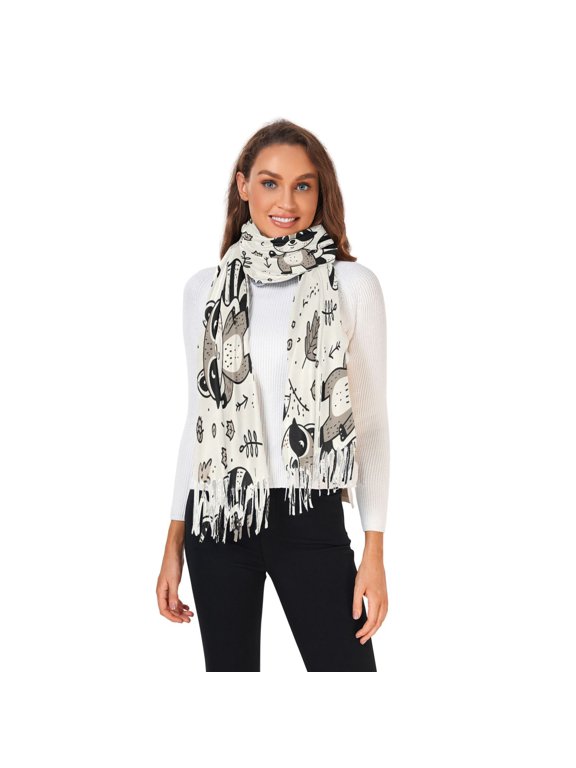 Winter Scarves for Women Cute Raccoon Leaf Fashion Pashmina Shawl Wraps Long Blanket Scarf for Fall Spring