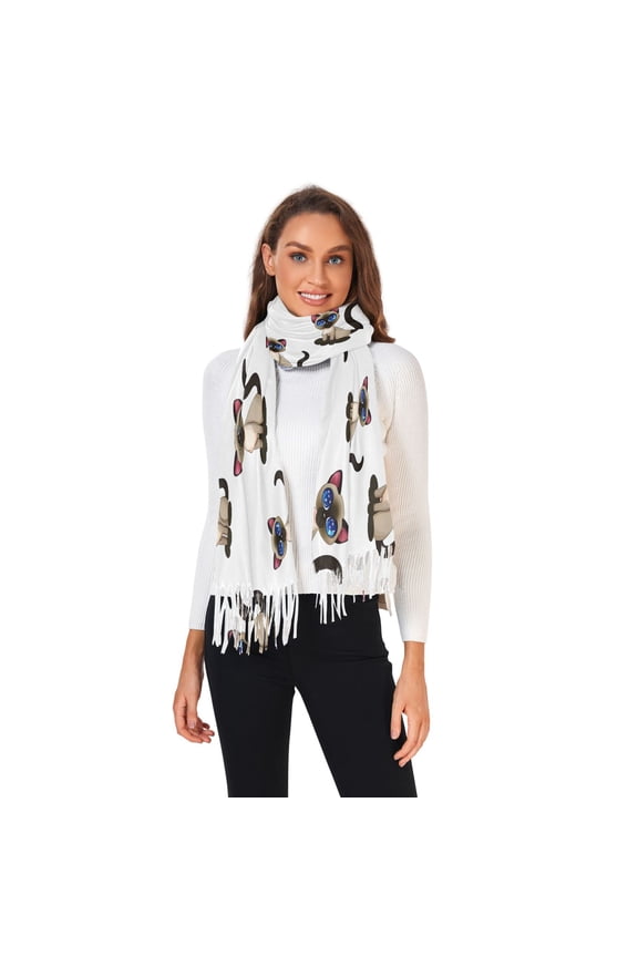 Winter Scarves for Women Cute Siamese Cat Fashion Pashmina Shawl Wraps Long Blanket Scarf for Fall Spring